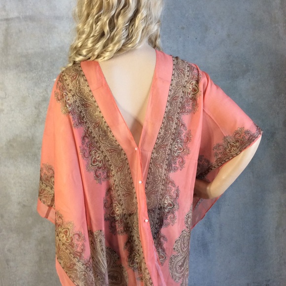 🍒PEACH PAISLEY SCARF SHAWL KAFTAN BOHO COVER WRAP - Picture 3 of 8